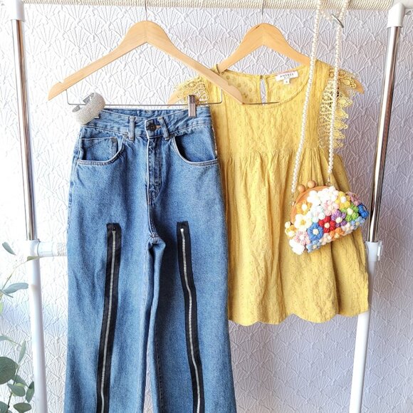 The Ragged Priest Wide Leg Zipped Jeans Size 24 - Picture 1 of 10